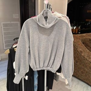 zara grey turtle neck elastic waist sweater